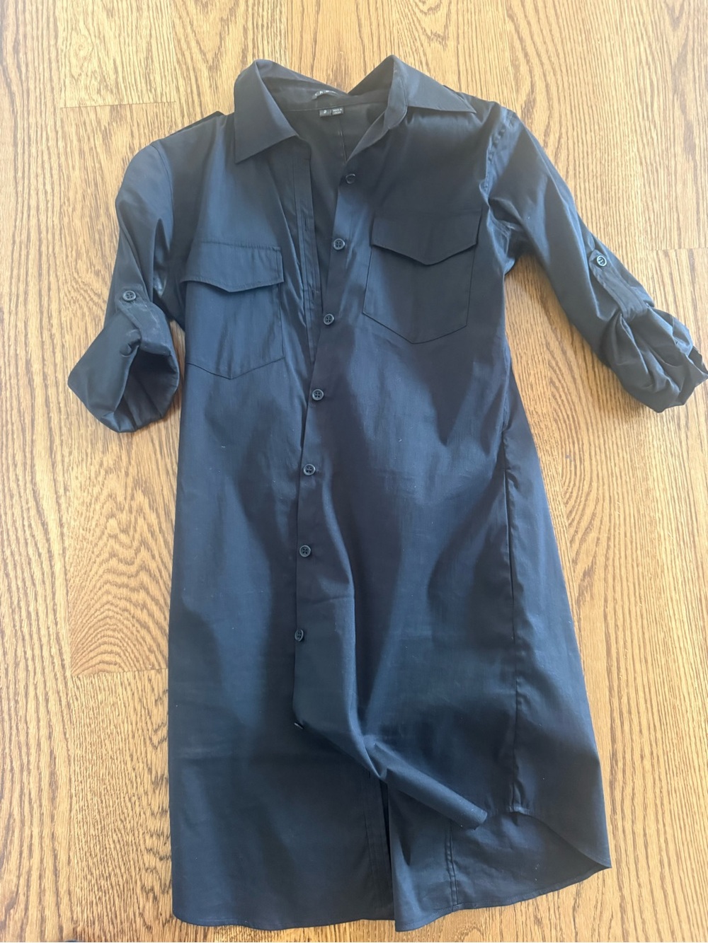 Theory Black Button-Up Shirt Dress with Roll-Tab Sleeves